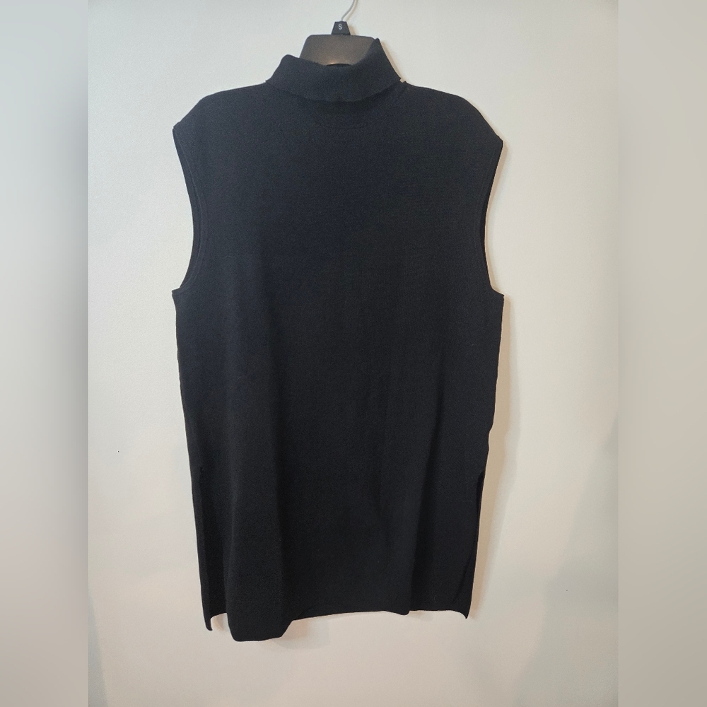 H&M Black Sleeveless Turtleneck Sweater Dress Side Slits Size Large